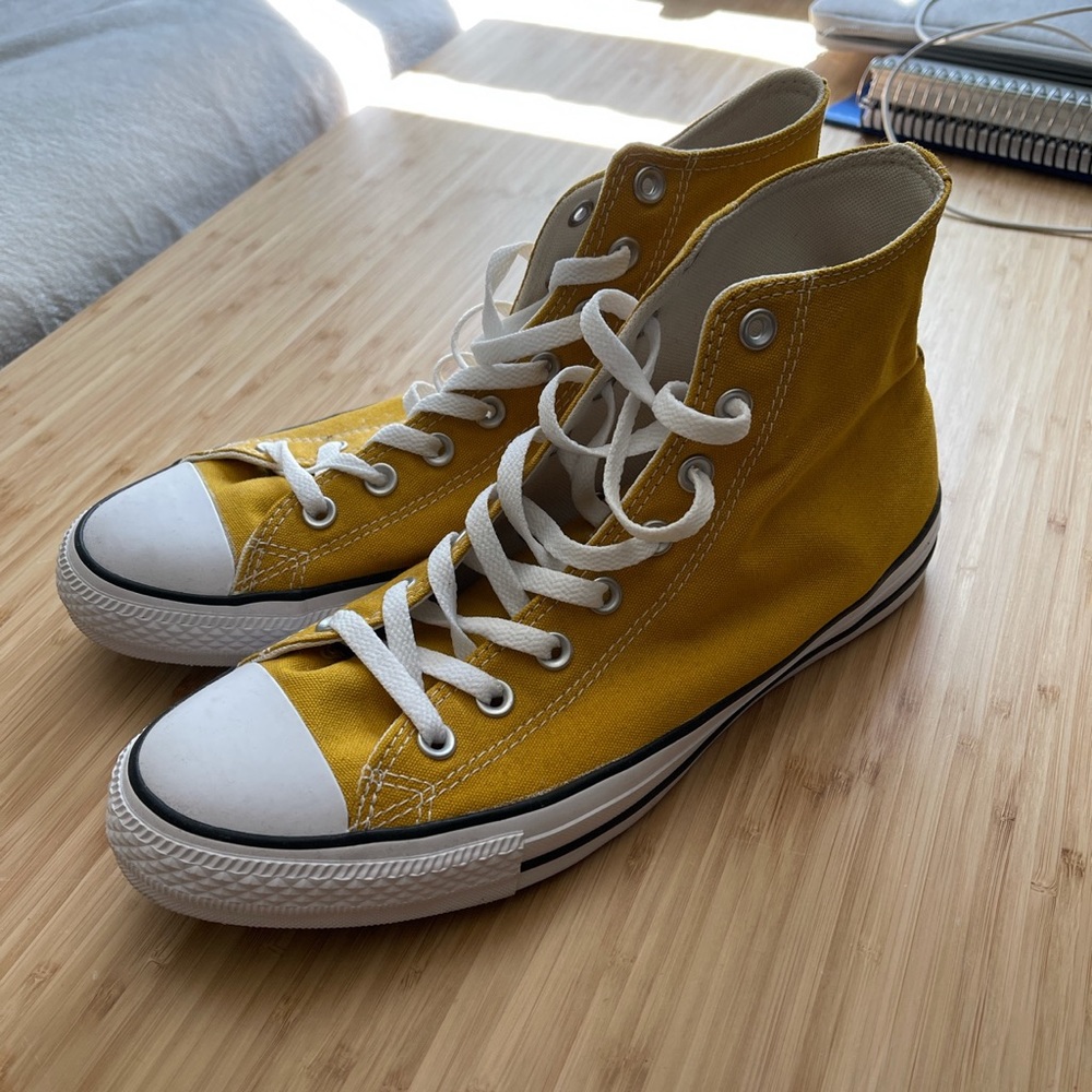 Yellow high top converse